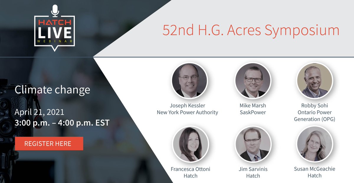 HATCHglobal's tweet photo. Ahead of #EarthDay2021, we will be hosting our annual 52nd H.G. Acres Symposium. Together with a group of industry experts we will tackle the very critical topic of #ClimateChange

To find out more: https://t.co/PwUhircXhh

#HatchWebinar #HGAcres #Hydropower #EnergyTransition https://t.co/lJSsUAdWhM