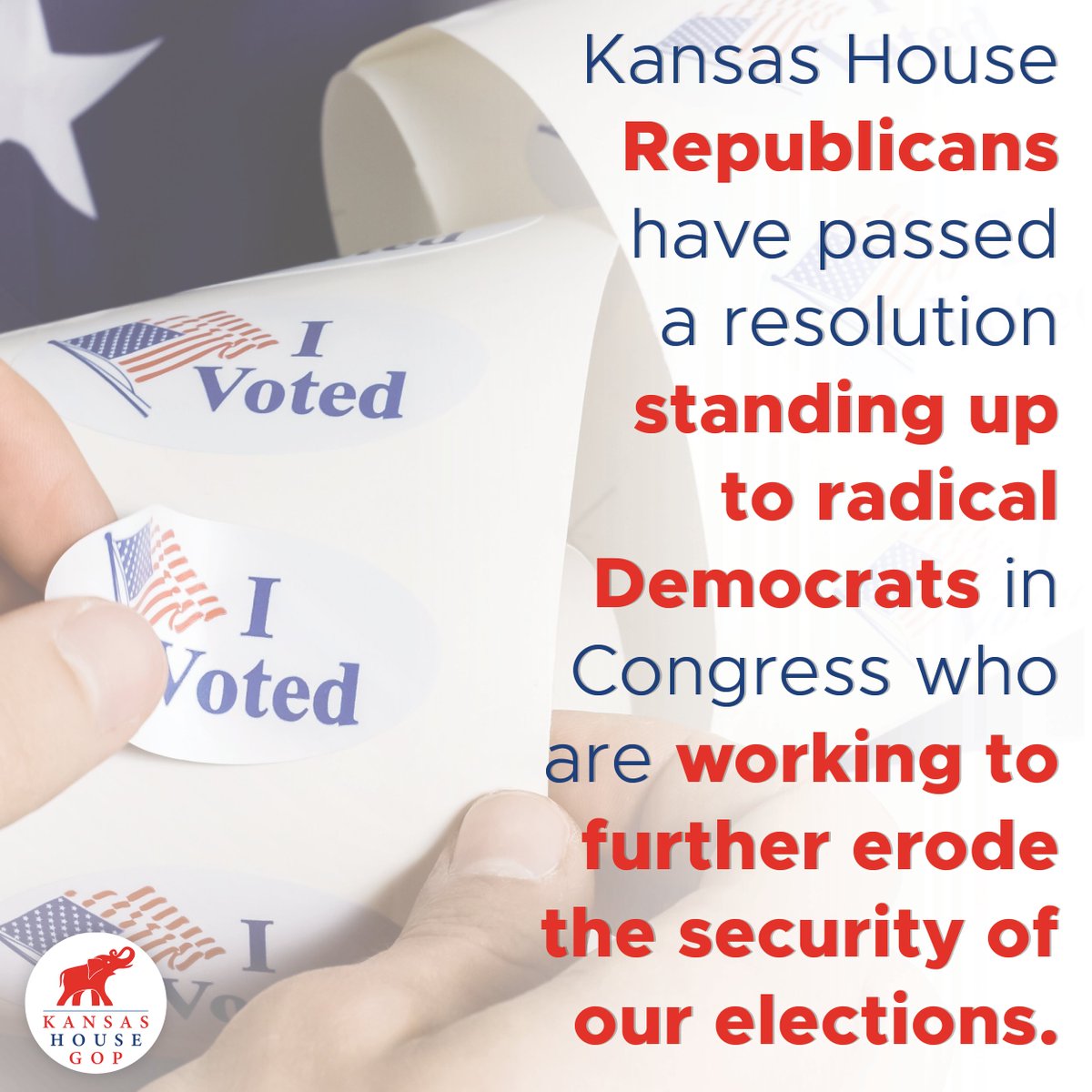 This morning, on a vote of 84-35, the Kansas House passed HCR5015 calling on Congress to reject H.R. 1 and S. 1.

It is imperative that states be allowed to conduct elections according to their own election laws. #ksleg