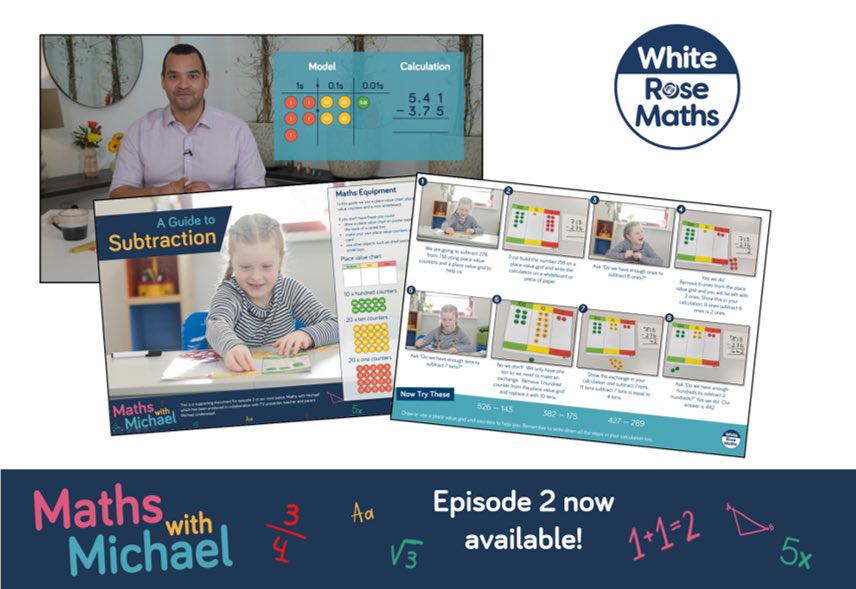 WhiteRoseEd's tweet photo. ⭐️ Episode 2 of Maths with Michael is now available! 
This episode is all about subtraction https://t.co/MJmfj2AwOG
🎉 Congratulations to Jennifer Ayley who is our Place Value winner! 
Check out our Facebook post to enter today’s competition! https://t.co/2t6xc8PXEI