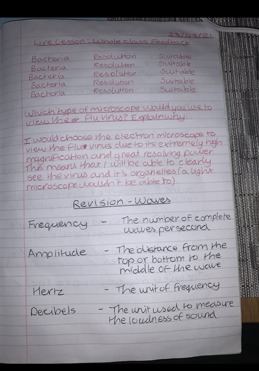 accrington_l's tweet photo. Year 9 starting their GCSE Science whilst remote learning🔬
They had been given whole class feedback and responded in red pen to upgrade their original answers https://t.co/R0itEFzsZZ