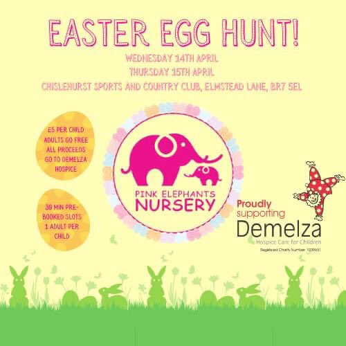 VisitChis's tweet photo. Pink Elephants Nursery is hosting #Chislehurst annual Easter egg hunt in aid of @DemelzaHospice on Wed14th &amp; Thur 15th April 10-4pm.

Covid safety measures in place 
 
Tickets now on sale - https://t.co/RtG8wvRnDi https://t.co/5UeYdxXLPU