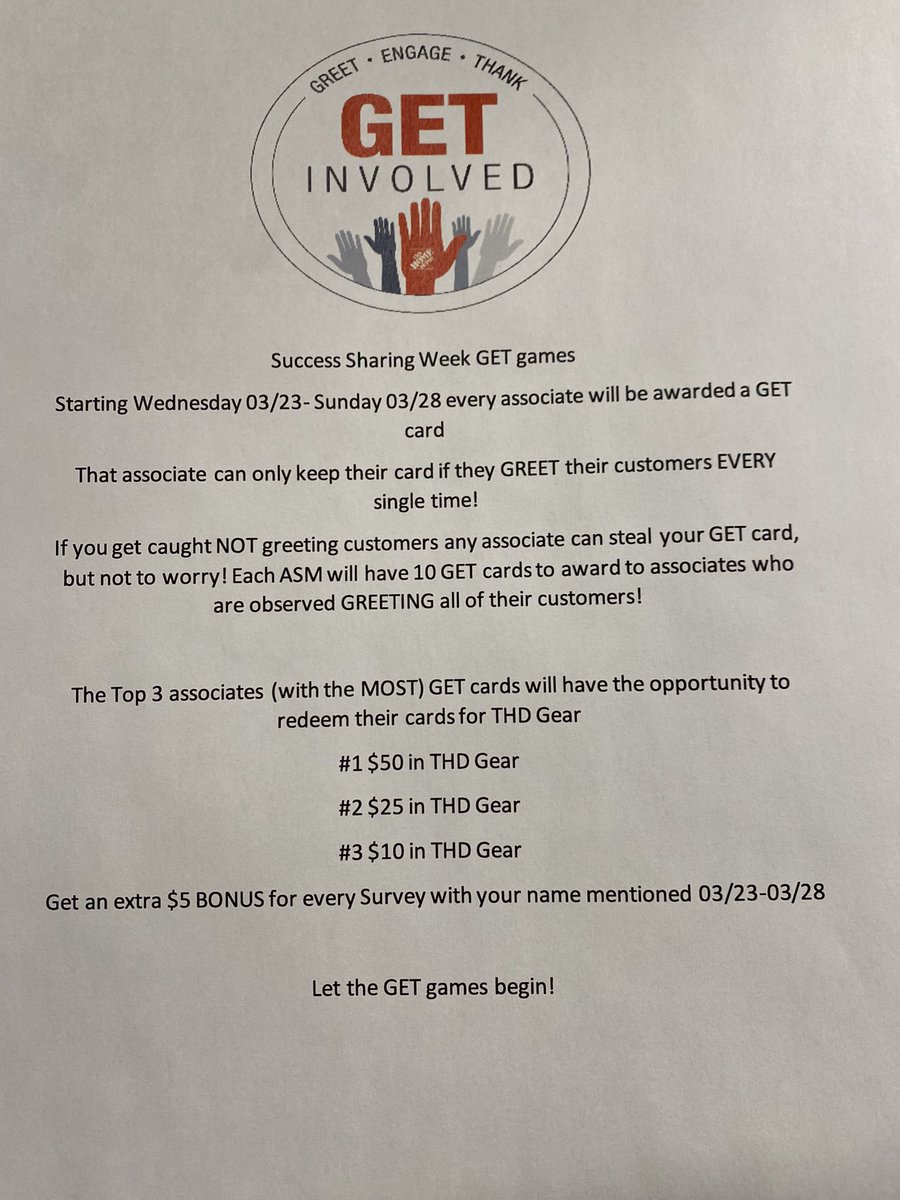 Amanda32215's tweet photo. Let the GET games begin!!! 667 is ready to Greet, Engage, and Thank our customers. Let’s do this team. #TeamRancho #SuccessSharing #GET #WhoWillWin https://t.co/0dkZ9RFDtd