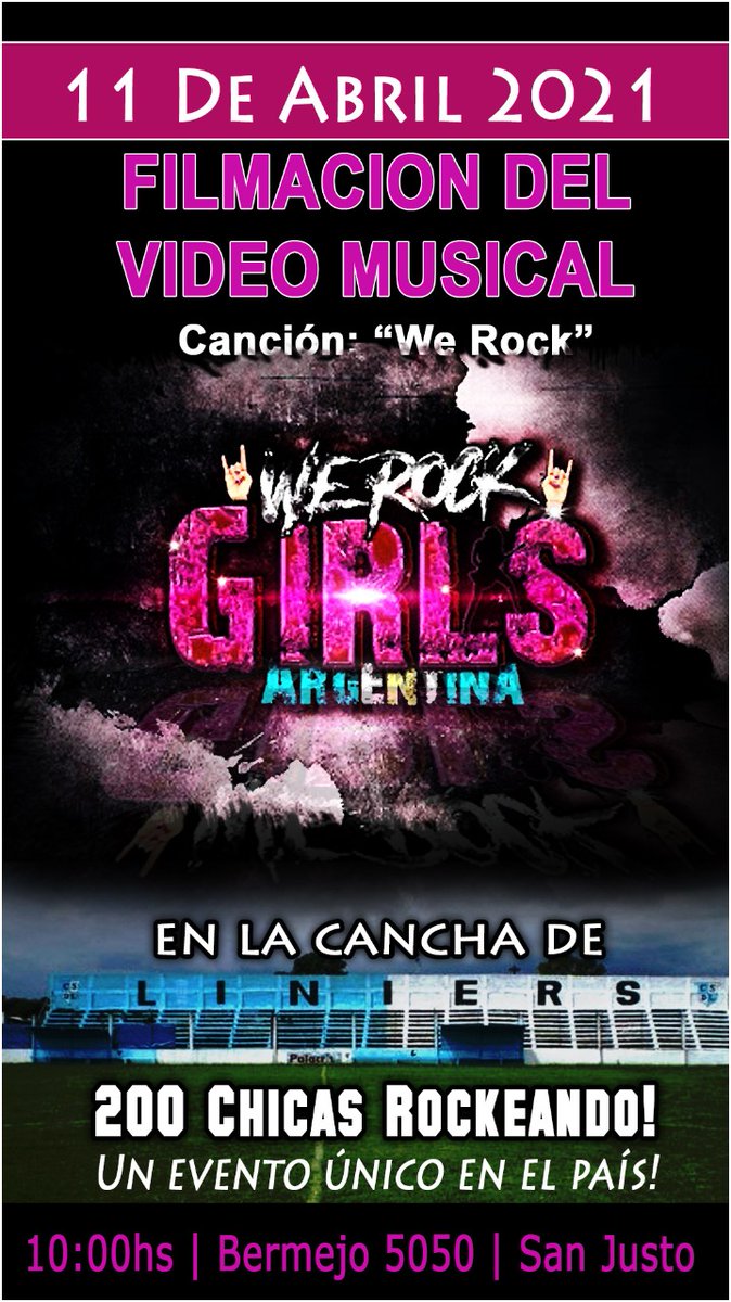 Dragon_Elvuelo's tweet photo. Atención
Próximo 11 de Abril 2021
#filmacion #videomusical #temaWeRockGirls
200 chicas #roqueando
En la cancha de #Liniersfutbolclub
.
.
.
#WeRockGirlsArgentina https://t.co/YwFfvsFAkr