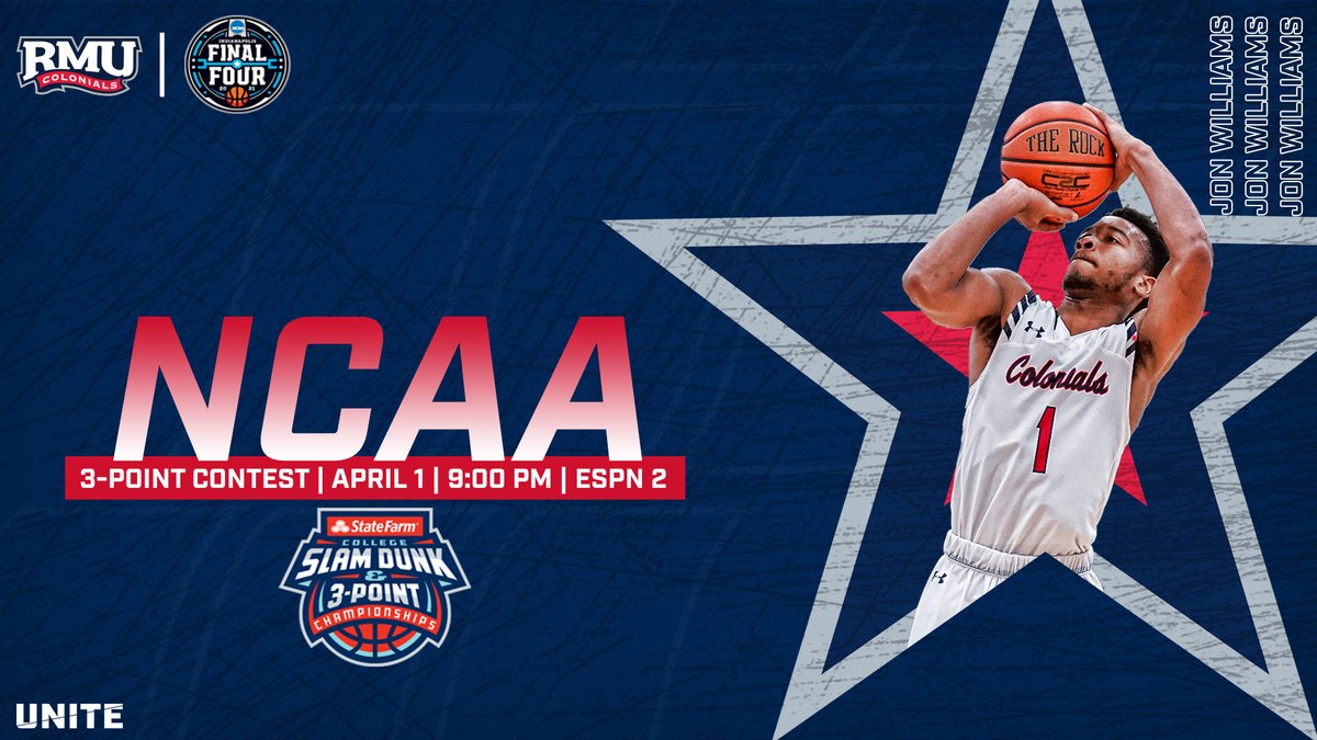 RMUMBasketball's tweet photo. NEWS: Williams Selected For State Farm College Slam Dunk &amp; 3-Point Championships

🗞️: https://t.co/r8niVUmVTr
📅: April 1, 2021
📺: ESPN2
⏰: 9:00 p.m.

#RMUnite | 🔵🏀🔴 https://t.co/y3tO4ep6Di