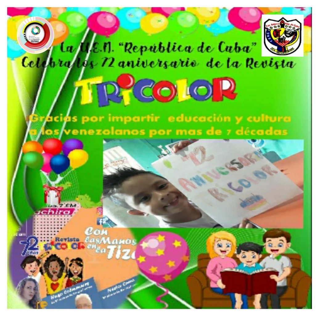 La U.E.N República de Cuba del Circuito Escolar N°3 del Municipio Bolívar conmemora el 72 aniversario de la revista tricolor, gracias por impartir educación y cultura a nuestros niños y niñas.. <a href="/charlychaves/">Charly Rojas Chaves</a> <a href="/supervisionZET1/">SupervisionZET</a> <a href="/Crazet2011/">Crazet2011</a> @ZonaEducTachira