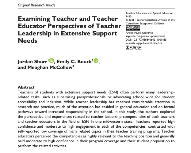 AddedResearch's tweet photo. New publication from add*ed member @JordanShurr  with colleagues @emilycbouck and @DrMcCollow on Teacher Leadership perspectives of teachers and teacher educators for students with extensive support needs #sped #spedresearch https://t.co/msUYtrR60q https://t.co/hOrVFkluME