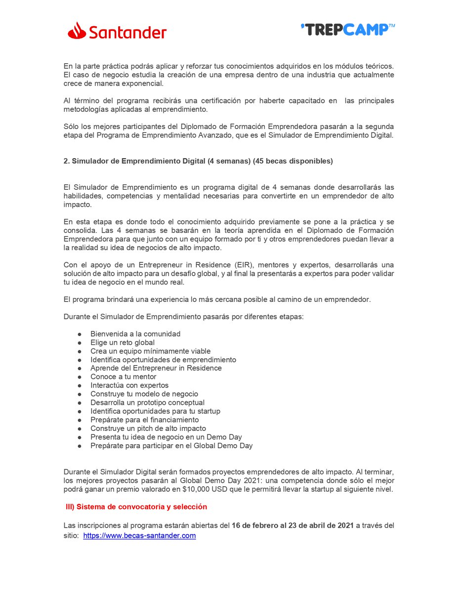 ITSZACAPOAXTLA's tweet photo. #BECAS  
#TREPCAMP 
Estudiantes del tecnológico de Zacapoaxtla, les invitamos a aplicar en la beca relacionada a la Convocatoria de Becas Santander, enfocada a las habilidades de Emprendimiento.
Aquí toda la información:👇 https://t.co/kqV2kI0V8D