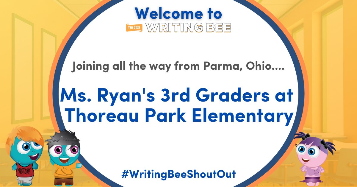 boomtasticusa's tweet photo. Welcome to the incredible writers in Ms. Ryan's class from #Parma, #Ohio to the 2021 #Boomwriter Writing Bee! If you would like to sign up your class for our FREE #WritingBee, please visit: https://t.co/5IiEJ59EAv #WritingBeeShoutOut
@PCSDthoreaupark https://t.co/L4iw89X5Wf