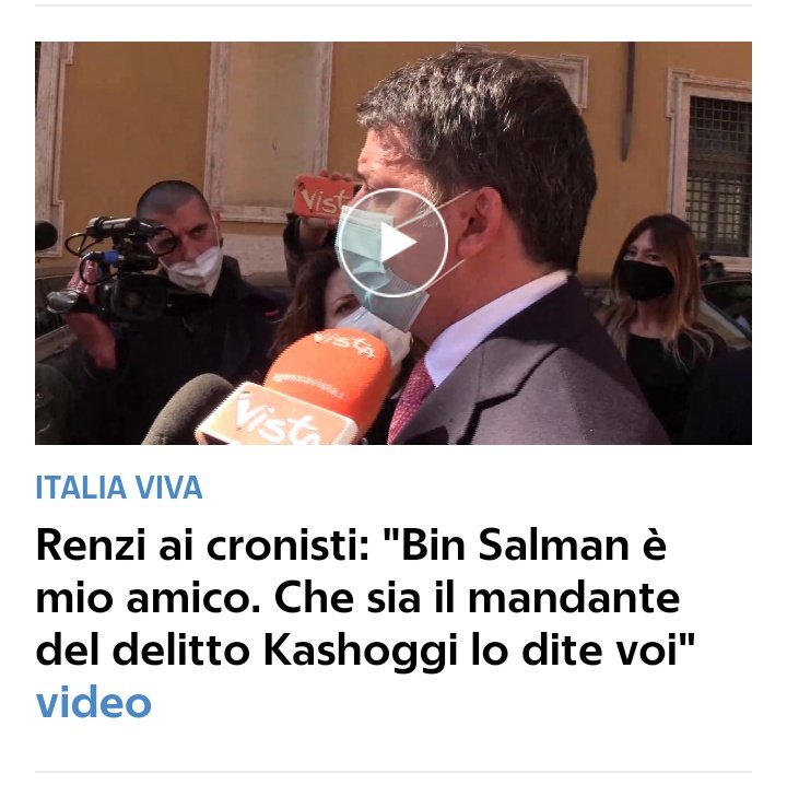 ++È brutto augurare ai #renziani che stanotte #Kashoggi appaia loro in sonno?
Ma non vi vergognate?
Ma vi rendete conto di chi idolatrate senza un minimo di spirito critico?
Pecoroni!++
#Renzi #ArabiaSaudita #ItaliaViva #ArabiaViva #KashoggiMorto