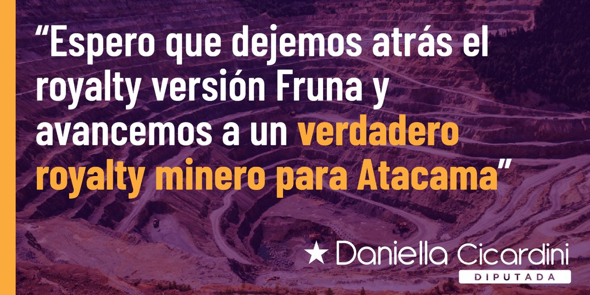 En <a href="/Camara_cl/">Diputadas y Diputados de Chile</a> logramos aprobar el #RoyaltyMinero que beneficie a zonas productoras ✊

AHORA espero q siga su avance rápidamente y q el <a href="/GobiernodeChile/">Gobierno de Chile</a> no cumpla la amenaza de llevarlo al TC, para que podamos terminar y dejar atrás el royalty “versión Fruna” que hoy tenemos 🧐