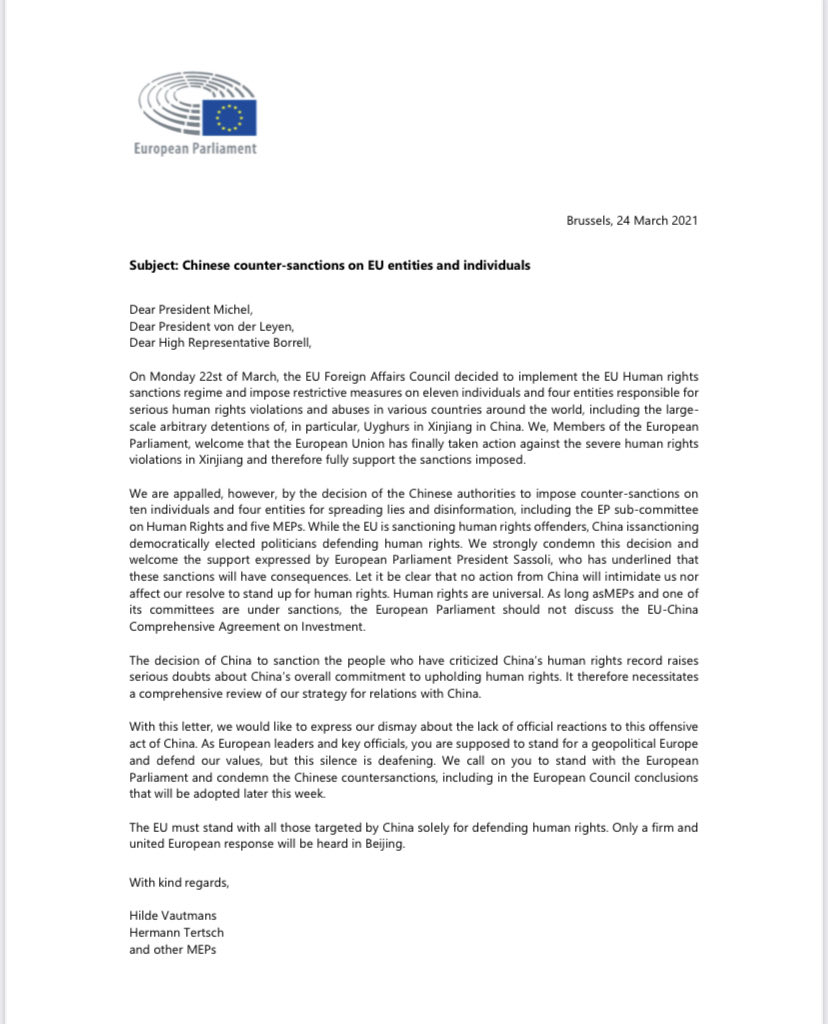 hermanntertsch's tweet photo. Tras las represalias del régimen comunista chino a las sanciones de la UE a funcionarios y organizaciones culpables de graves violaciones de derechos humanos de la minoría uyghur en China, demandamos a la Comisión firmeza y la suspensión del Acuerdo de inversión con Pekin. https://t.co/3l7WZCKUex