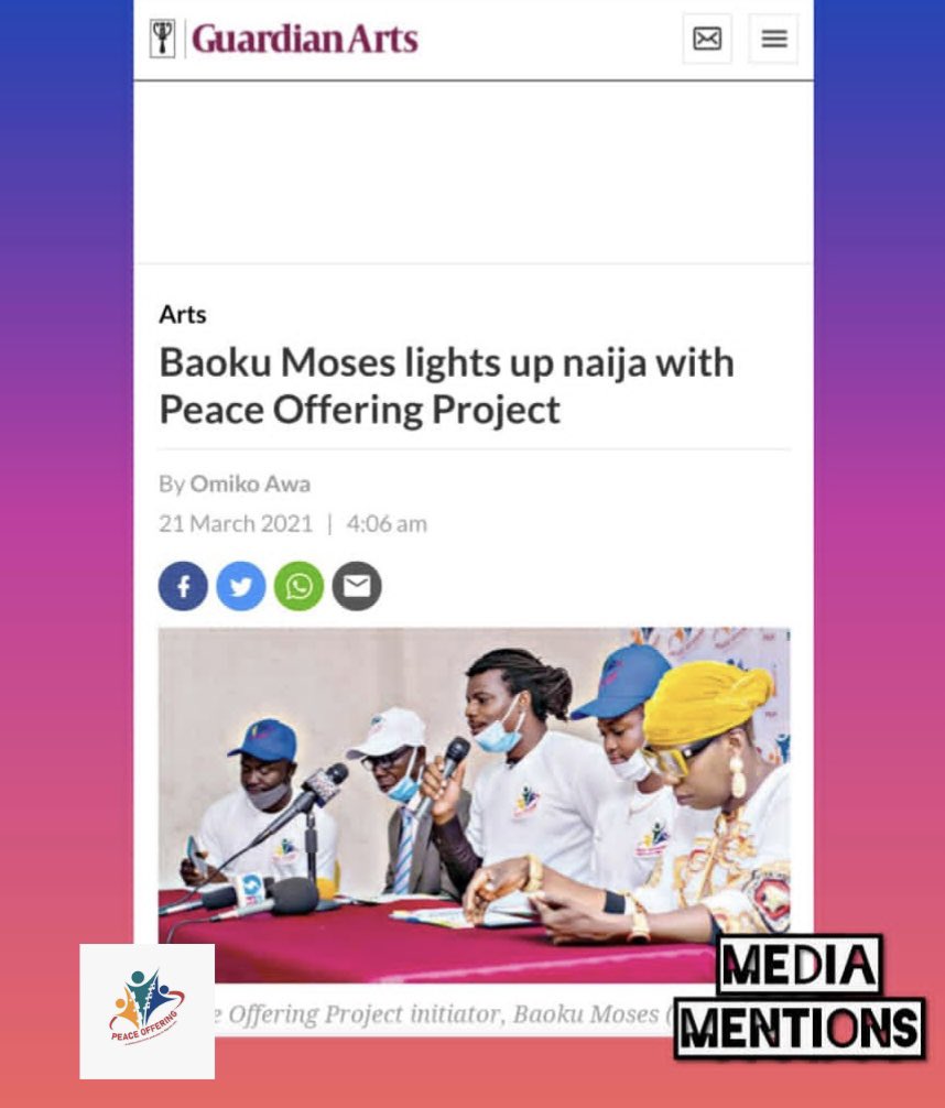 peaceofferingng's tweet photo. PeaceOffering got mentioned on @GuardianNigeria 

Read full article at https://t.co/6wCY9LhHsy

#progress
#peace
#unity
#peaceoffering
#PeaceOfferingNG https://t.co/RSzdgLYf8p