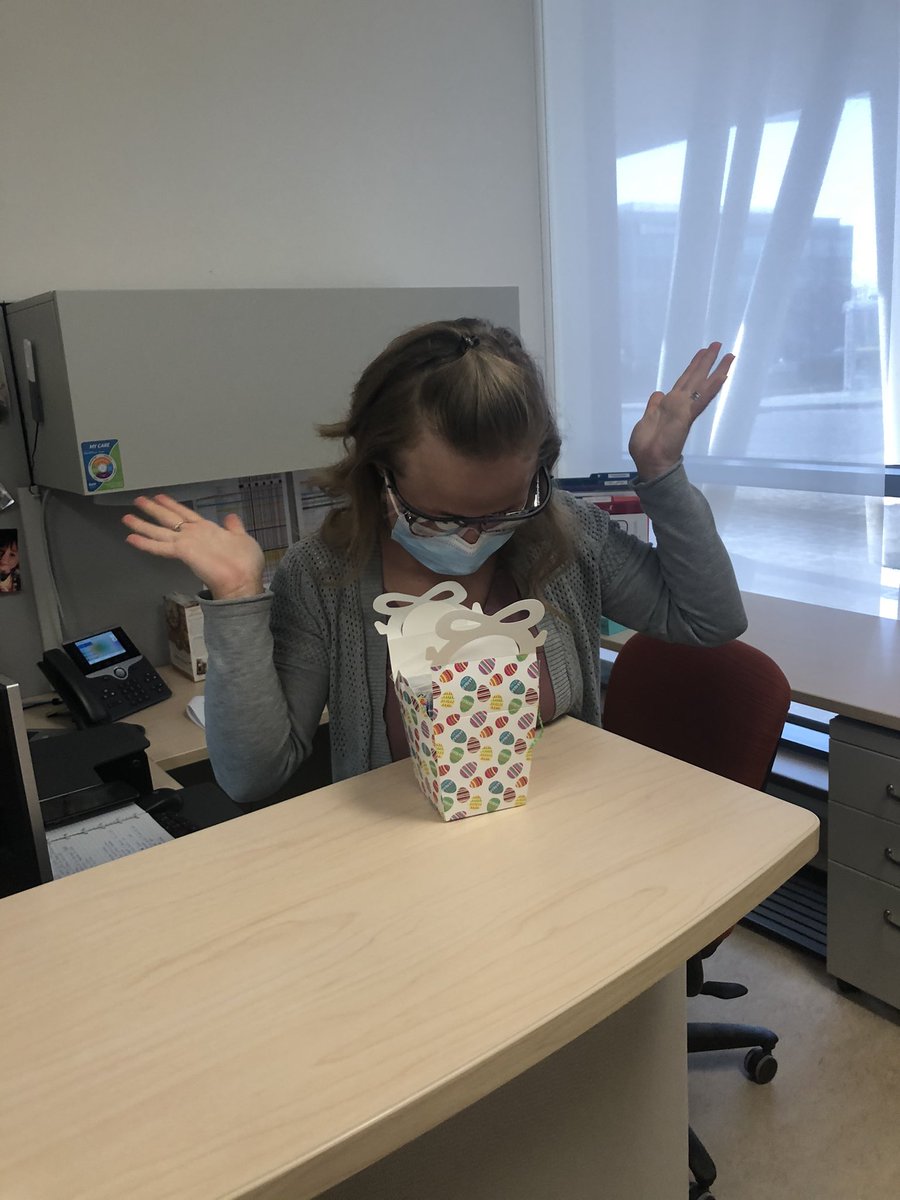 MarciaLChapman's tweet photo. Special delivery from @RoyalEBunny2021 to RVH’s amazing finance team @TeamRVH Thanks bunny for sharing some treats with us! https://t.co/22I9hCcpIP
