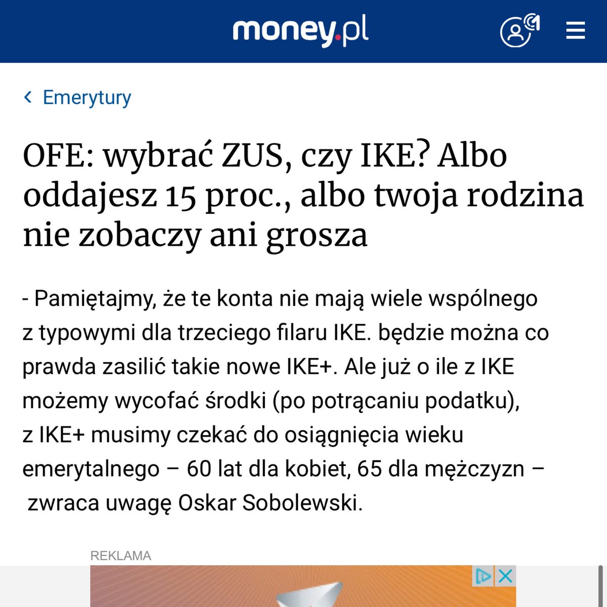OSobolewski's tweet photo. W artykule @Money_pl @KonradBaginski mój komentarz dotyczący różnic pomiędzy #IKE a #IKEplus. Temat coraz bardziej aktualny, dzisiaj na komisji sejmowej ustawa likwidująca #OFE #SkoknaOFE była procedowana.
Zapraszam do lektury.
https://t.co/f4angyY9j9 https://t.co/z0tpmmzvST