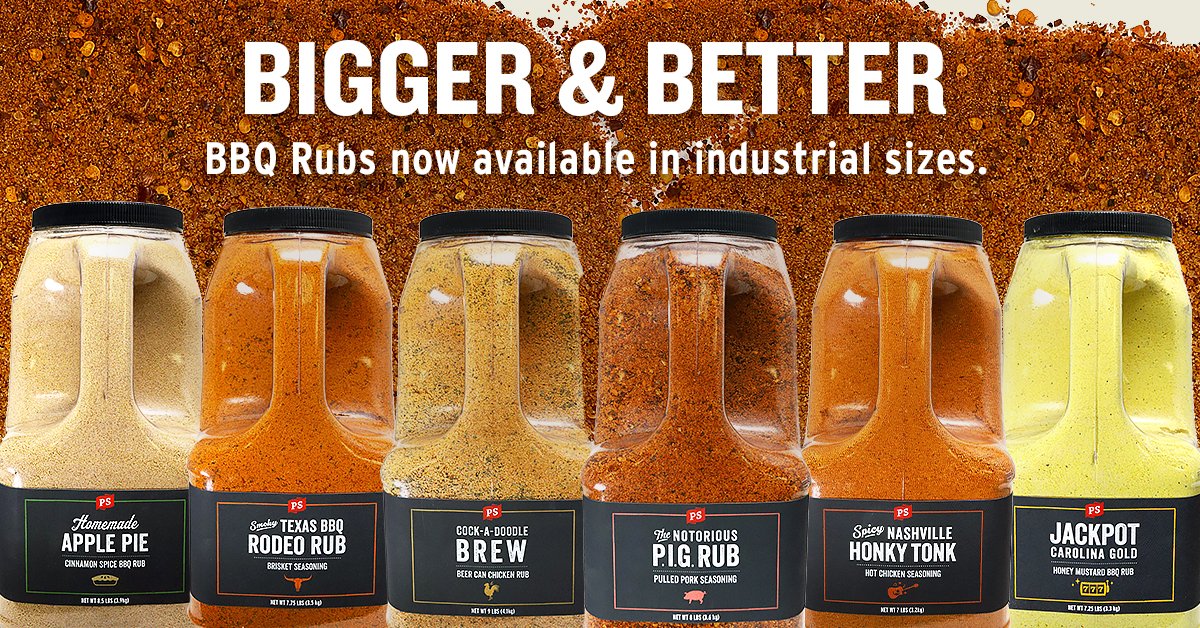ProSmokerNRoast's tweet photo. @PSseasoning’s #BBQ rubs are now bigger and better than ever in #industrial sizes, perfect for use behind the counter, during competitions, and more! Contact your representative or psonline@psseasoning.com to learn more. https://t.co/QhObBJpi9x