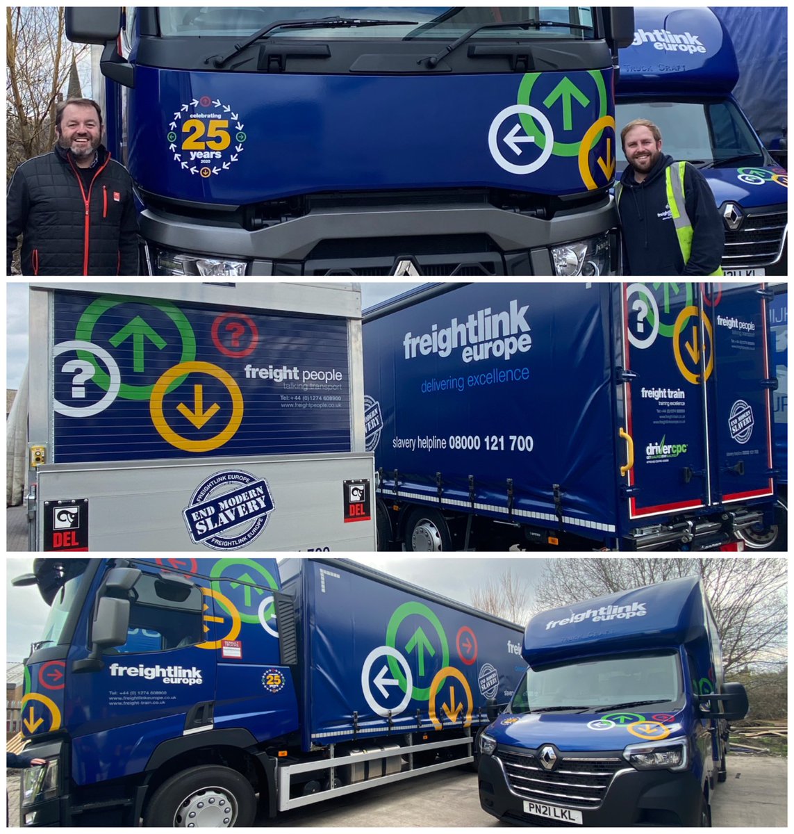 LesleyOBrienOBE's tweet photo. First Renault 26 tonne and 3.5 tonne vehicles out on the road today.  UK deliveries. London friendly...and our fab team in office friendly too.  Proud to be supporting the fight modern slavery campaign on our livery - give us a call https://t.co/xA2bnfSp8G. https://t.co/ddb04jJtSd