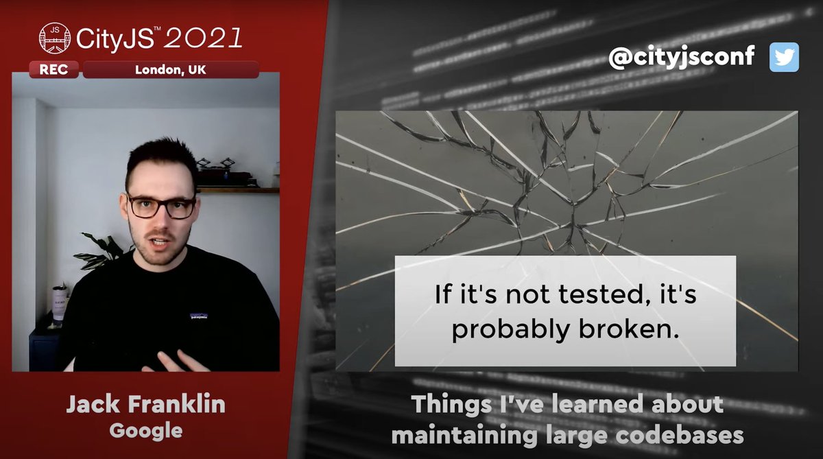 leichteckig's tweet image. So much this! 💯 I&apos;m so glad @Jack_Franklin mentioned this as first point in his talk @cityjsconf on learnings from maintaining large codebases. ❤️ #CITYJS2021