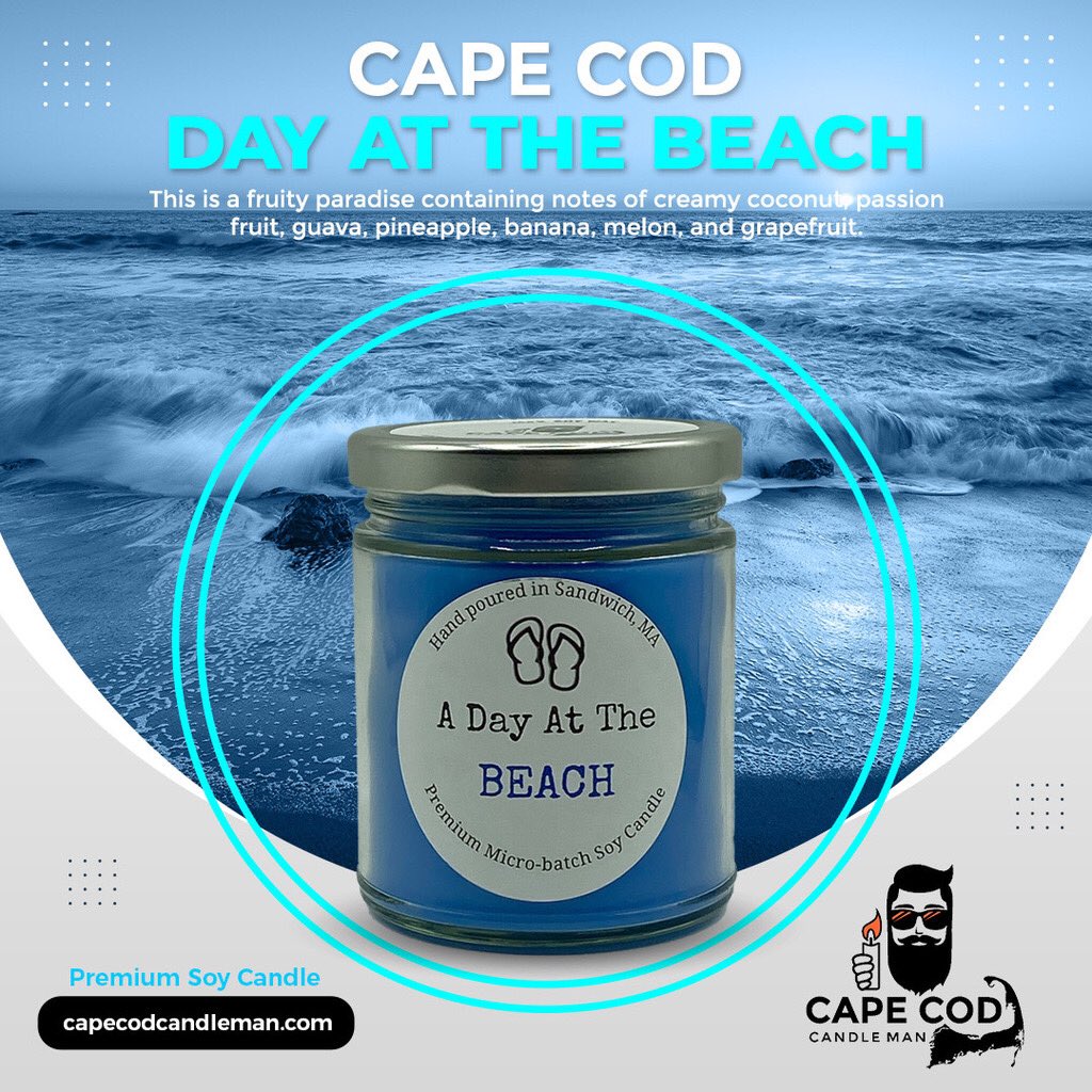 CapeCandleman's tweet photo. Hot summer day on a Cape Cod Beach, its what dreams are made of!  Sunglasses on, beach chair ready and the smell of Coppertone in the air!!  This is a fruity paradise containing notes of creamy coconut, passion fruit, guava, pineapple, banana, melon, and grapefruit. https://t.co/pTMizUkbGT