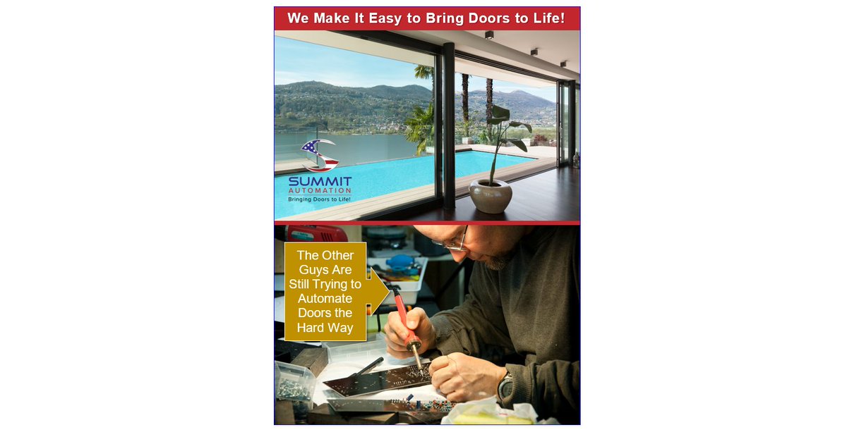 SummitAutoUSA's tweet image. We bring your #Doors and #Windows to life! Contact us today at 480-500-5468!   

#PrecisionAutomation #DoorAutomation #WindowAutomation #VeteranOwned #Automation #Luxury #Engineers #Manufacturers #MadeInTheUSA  #homeautomation #design #innovation #architecture #automationsystems