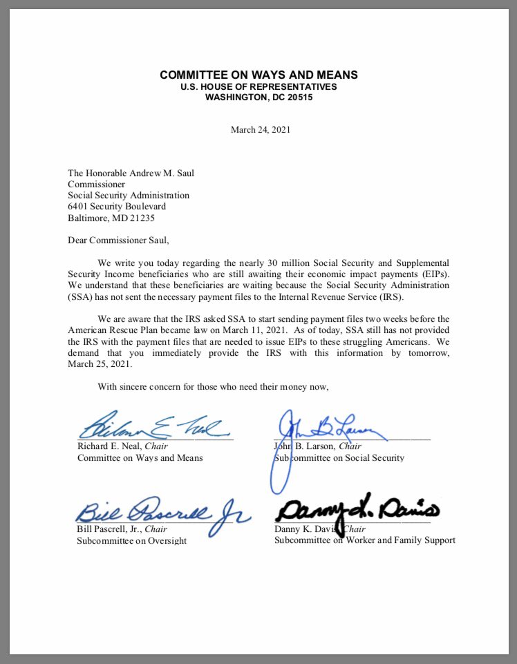 BillPascrell's tweet photo. We are giving the trump-appointed heads of the Social Security Admin **24 Hours** to get off their backsides and stop delaying sending stimulus checks to 30,000,000 Americans. https://t.co/zsx7t9vKvC