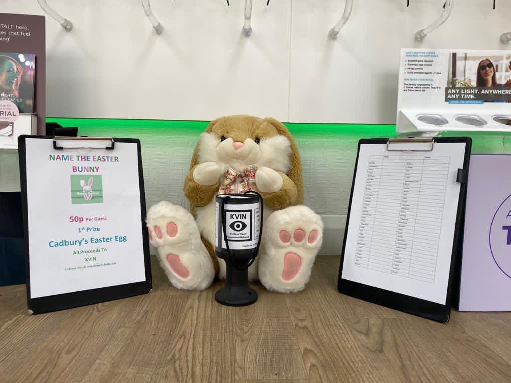 AlmondburyBca's tweet photo. 🐰 COMPETITION TIME 🐰 

@ValliOpticians are hosting guess the Easter bunny name, 50p a go and all proceeds go to Kirklees Visual Impairment Network, a charity for visually impaired individuals to enhance lives and increase independence

Prize?
A giant Easter Egg of course 😋 https://t.co/NXakvdbBsy