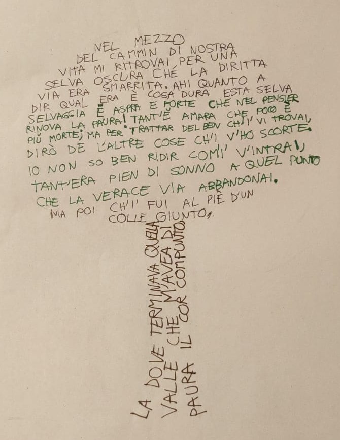 2Loggia's tweet photo. #DanteSocial @MusePIEMONTE 
Divine Parole, calligramma di Luca V., Luca S. e Cristian Z. https://t.co/dKON2evw3I