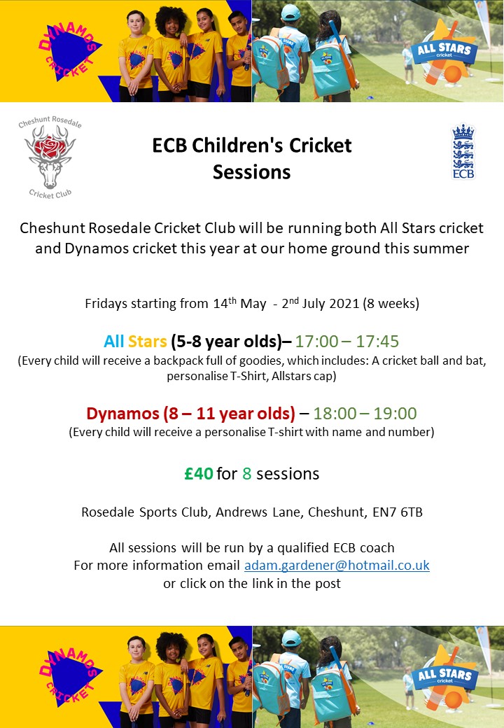 ecb.clubspark.uk/Dynamos/Course…
ecb.clubspark.uk/AllStars/Cours…
@hertsleague2021 <a href="/hertscc/">Hertfordshire County Council</a> <a href="/hertscricket/">Hertfordshire Cricket</a> <a href="/hertscricketwg/">Herts Cricket Women & Girls</a> <a href="/FlamsteadEndSch/">Flamstead End School</a> <a href="/FairfieldsPrim1/">Fairfields Primary School</a> @BonneygroveS <a href="/WormleyPrimary/">Wormley Primary</a> <a href="/chexsofficial/">CHEXS</a> <a href="/BroxbourneBC/">Broxbourne Council</a> <a href="/GoffsOakPrimary/">Goffs Oak Primary</a> <a href="/DownfieldSchool/">Downfield Primary</a> <a href="/BurleighPrimary/">Burleigh Primary School</a> <a href="/PrimaryWoodside/">Woodside Primary School</a> <a href="/CuffleySchool/">Cuffley School</a>