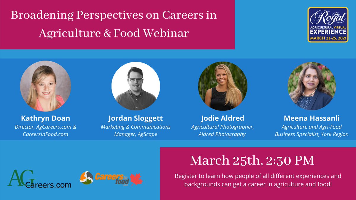 Join us TOMORROW at the RAVE online sessions for our 'Broadening Perspectives on Careers in Agriculture & Food' webinar and learn from industry professionals about the wide variety of career opportunities in Agriculture & Food! Register here: royalfair.vfairs.com/en/registration