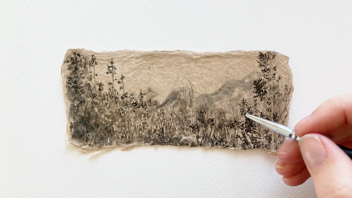 Claire_L_Leach's tweet photo. One of my little ink and brush drawings - inspired by landscape in Argentina, one of my favourite countries. https://t.co/fSFodZmY4S #HandmadeHour https://t.co/qSnl7zzakk