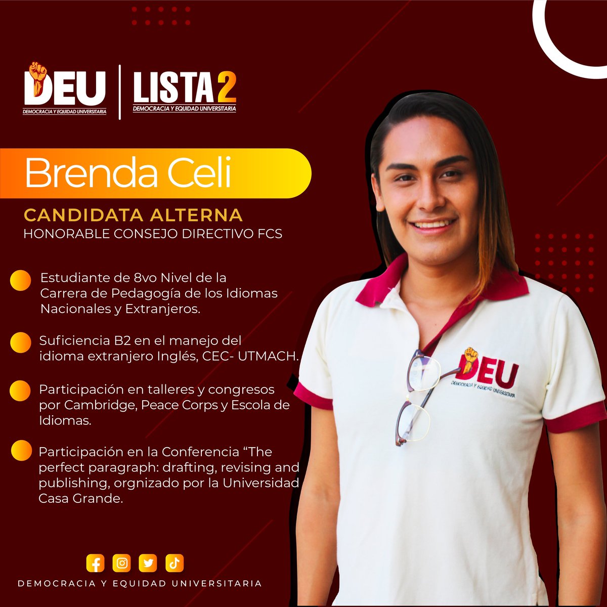 deu_utmach's tweet photo. #CANDIDATOS LISTA 2 ✌🏻Representantes a cogobierno estudiantil UTMACH 2021 👏🏻 

Honorable Consejo Directivo por la Facultad de Ciencias Sociales 👏🏻 https://t.co/7QcyhLN6Yp