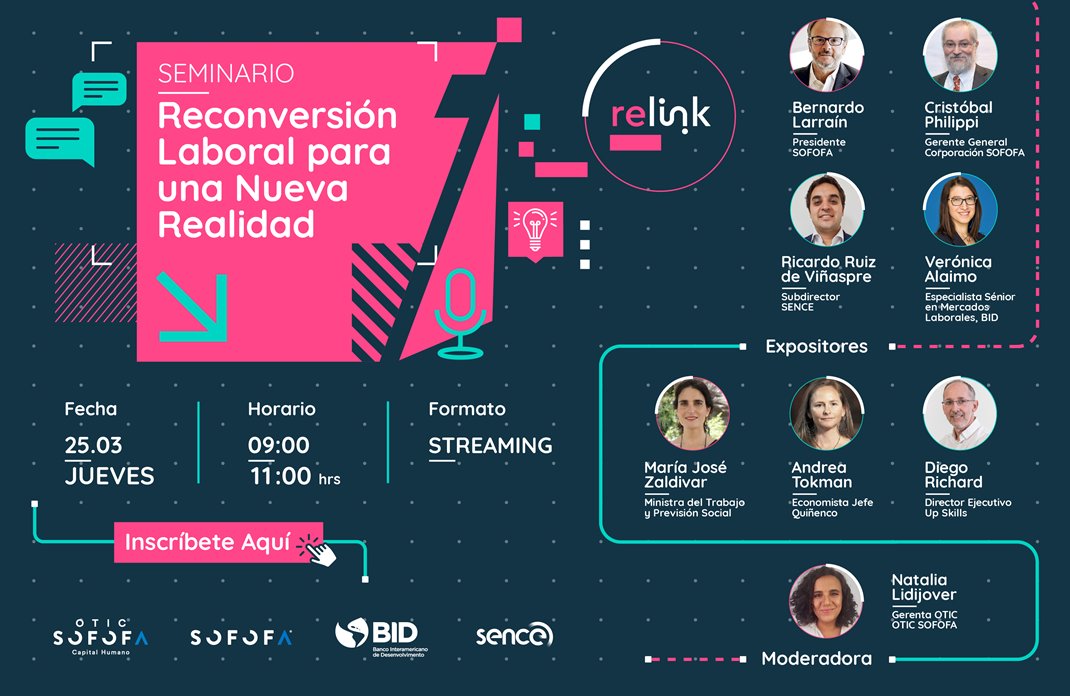 verini28's tweet photo. Jueves 25/3 "Reconversión Laboral para una Nueva Realidad" Millones de trabajadores perdieron su empleo y otros están en riesgo de perderlo por #COVID19 #TransformacionDigital y otras tendencias.  #RELINK. https://t.co/CpDFgx7Pzb
@OTICSOFOFA @SofofaChile @SenceChile @BID_Trabajo https://t.co/gVlSfNVl0H