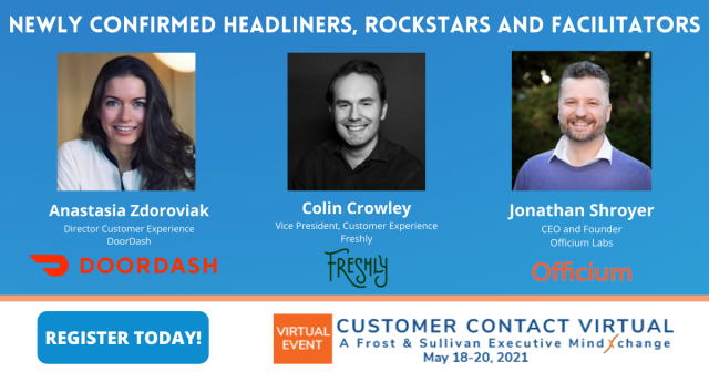 Adam_Kahn's tweet photo. Customer Contact VIRTUAL, May 18-20, 2021 | We're thrilled to announce new speakers for #CCVirtual. Join us in May to hear Anastasia Zdoroviak, @doordash, Colin Crowley, @freshly, and Jonathan Shroyer, @OfficiumLabs. #CC #CX #virtualevent https://t.co/MPUrz4bro9 https://t.co/MGTLfdqi8e