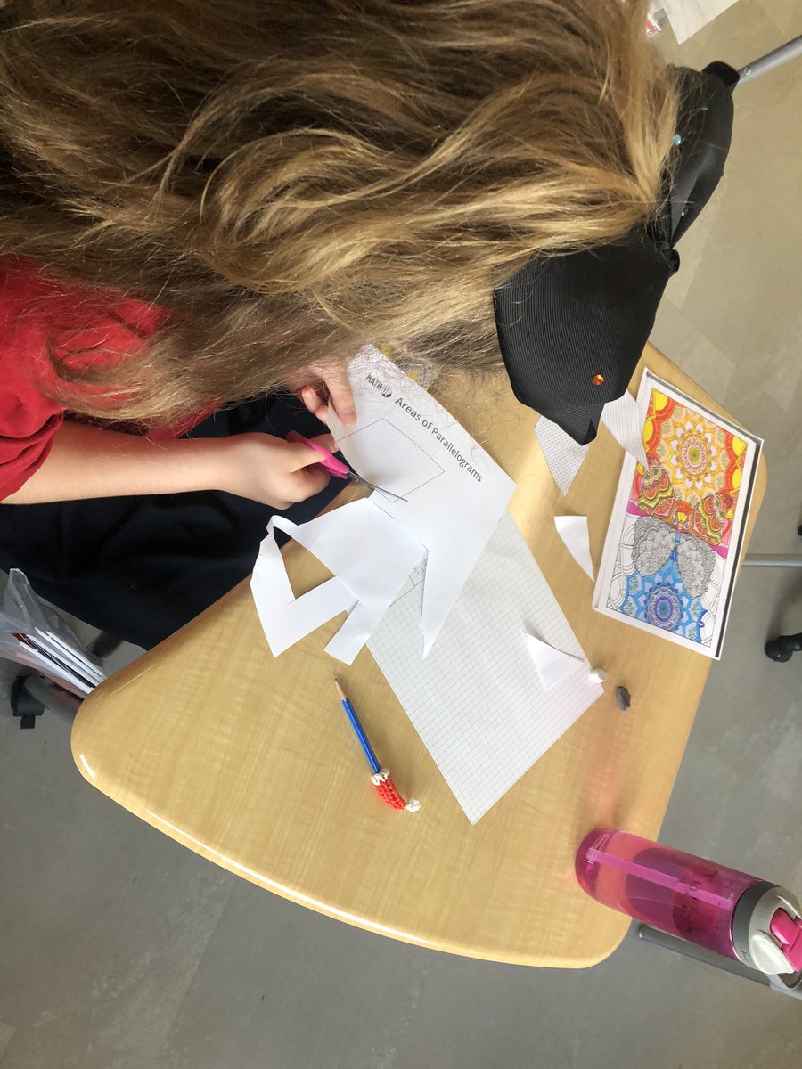 DDWClarke's tweet photo. The 5s explored parallelograms and triangles and put their minds to work to determine how we could find their areas! After some cutting and rearranging, we got it! It’s incredible to see Ss discover their learning and understand HOW and WHY the formulas work. #HDSBmath @HDSBMath https://t.co/2H160FYmo4