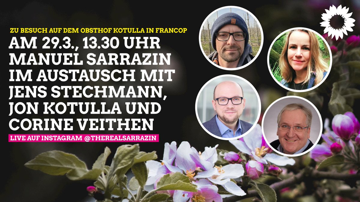 ManuelSarrazin's tweet photo. Am 29.3., 13.30 Uhr spreche ich zusammen mit Corine Veithen mit #Obstbauer Jon #Kotulla und Jens Stechmann (Vorsitzender Bundesfachgruppe Obstbau) und mache mit ihnen einen kurzen Rundgang über den Kotulla-Hof und die Plantage. Seid auf Instagram live dabei @therealsarrazin (TS) https://t.co/4YTSZo8uZM