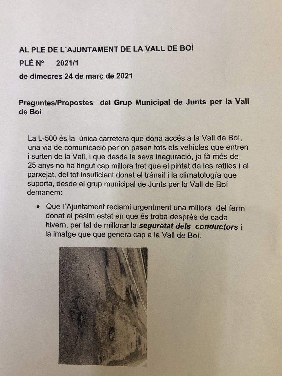 jlfarrero's tweet photo. Propostes, preguntes i debat al #ple de l Ajuntament de la #valldeboi del grup municipal de #juntsxlavalldeboi per la millora de la #Vall #constructius https://t.co/cZegX7f8b3