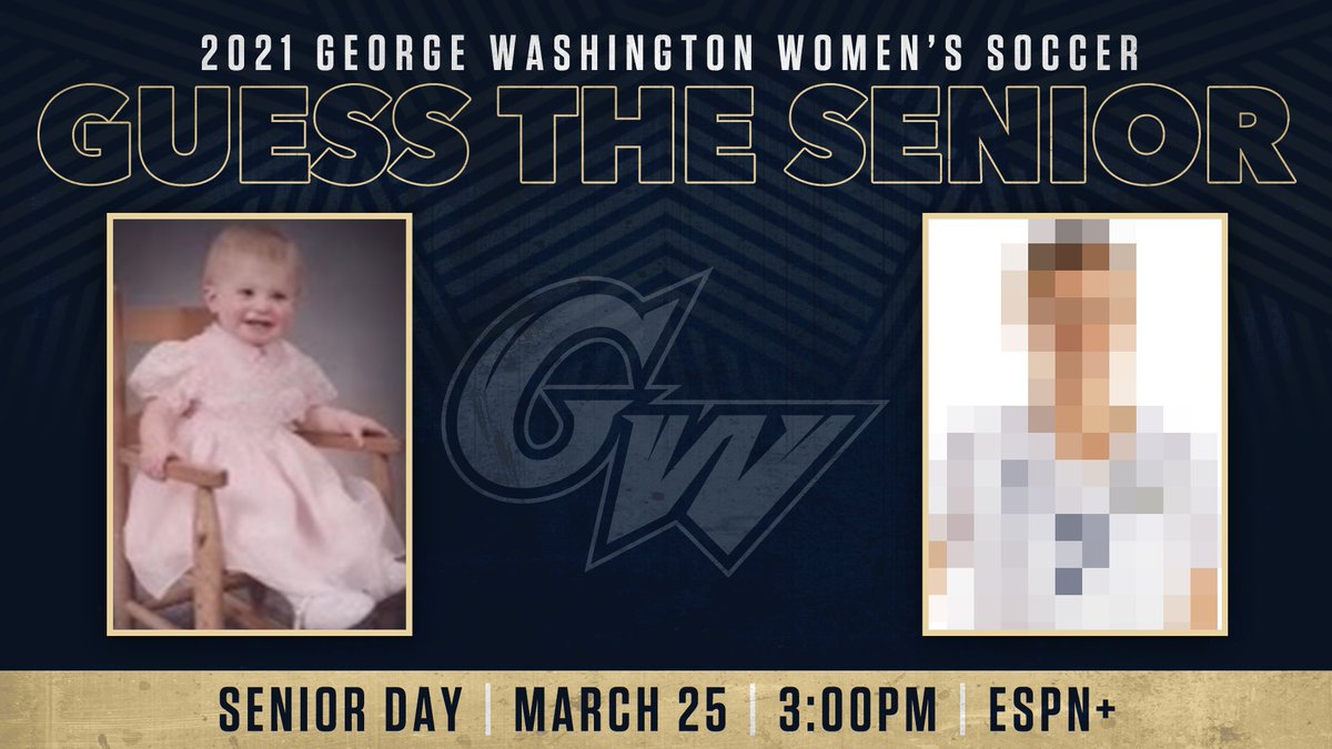 GWWomensSoccer's tweet photo. Another home game that we get to honor one of our seniors! We are excited to have our next senior spotlight game tomorrow! Can you guess who? Game tomorrow vs. VCU at 3, on ESPN+! 
#RaiseHigh https://t.co/LULOkDoojQ