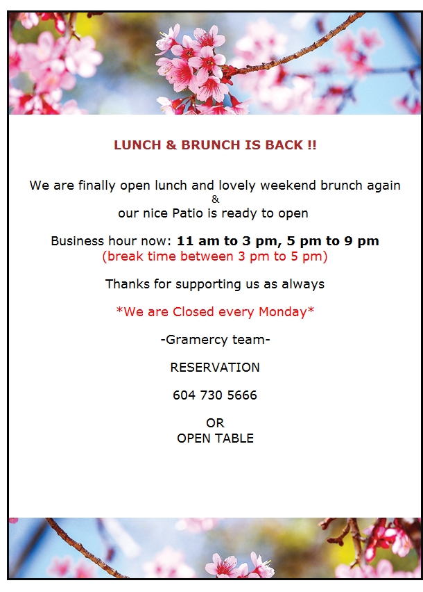 GramercyGrill's tweet photo. Lunch &amp; Brunch back Gramercy grill https://t.co/FbOPMxavn1 https://t.co/Vt5MGCZWv6