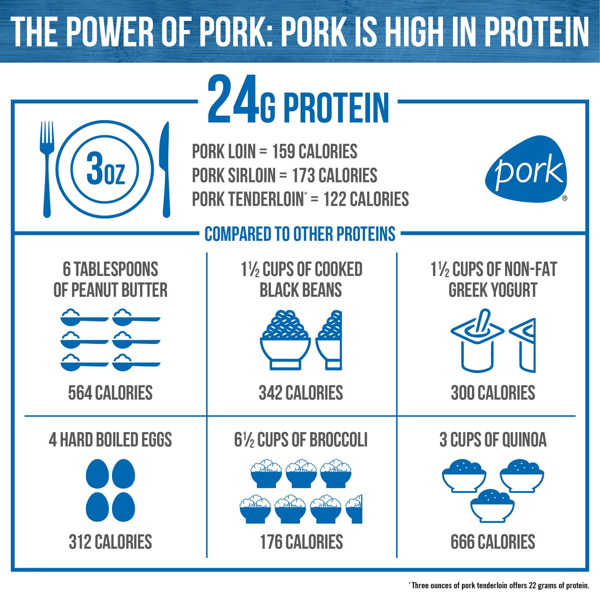 Pork is High in Protein
Check out the difference in protein amounts in pork compared to other items!