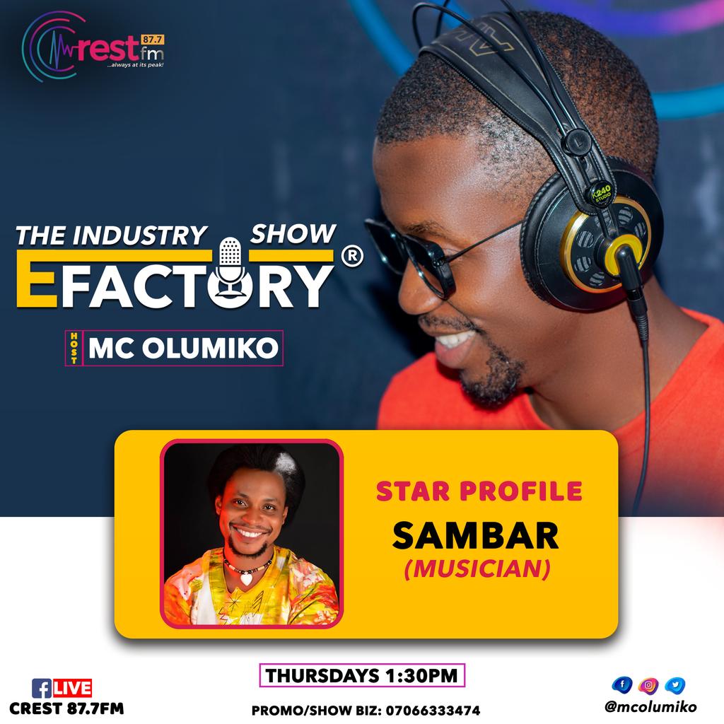 mcolumiko's tweet photo. Natively, Afrocentric poet and music maestro @sambarmusic is our guest on #EFACTORY the industry show 1:30pm live 25-03-21 on @crest877fm as we appraise sound, culture and festivals to  ushers in #Afrofest2021 with #Easter²o²¹ in the mix in Akure.

#EFactory #StarProfile #Sambar https://t.co/67bPvtD2s4