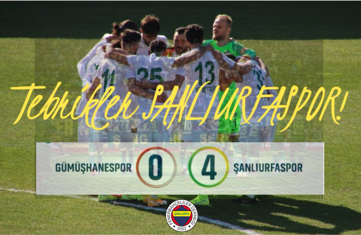 FenerbahceUrfa's tweet photo. 2.Lig 30.hafta karşılaşmasında deplasmanda Gümüşhanespor’u 4-0 yenerek önemli bir galibiyet alan Şanlı takımımızı kutluyoruz.

Tebrikler Takım. 💚💛💙 @Sanliurfaspor https://t.co/GXA5sJX8Il