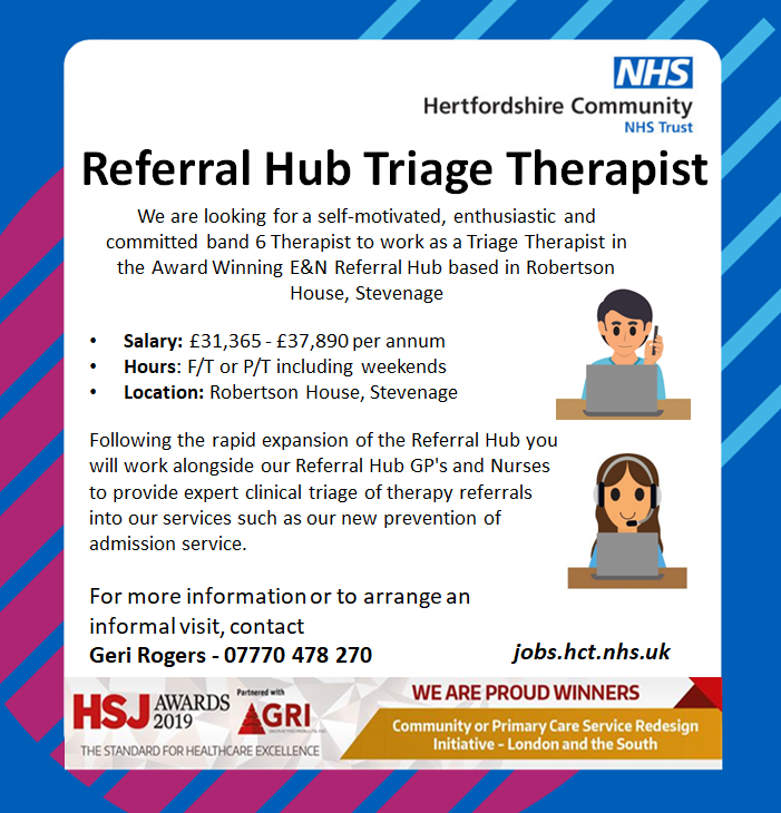 HertsEast's tweet photo. As the E&amp;N Referral Hub continues to expand the number of services we support we are now recruiting into a number of posts. Please click on the link below to apply: @HCTNHS @charlotte35 @marion_dunstone @HUCHealthcare 

https://t.co/VmRJ8hrQi3 https://t.co/gSTAQzPDv1