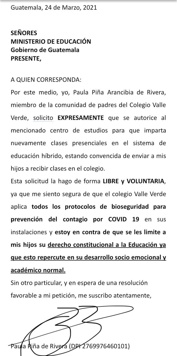 PaulaMPina's tweet photo. He dicho!
*Gracias a la Comunidad de Padres, Asociación de Colegios Privados y Asociación de Preescolares de Guatemala por procurar que el @MineducGT atienda solicitudes para la reapertura de clases presenciales. #Nomasclasesvacias https://t.co/C82kekNVUL