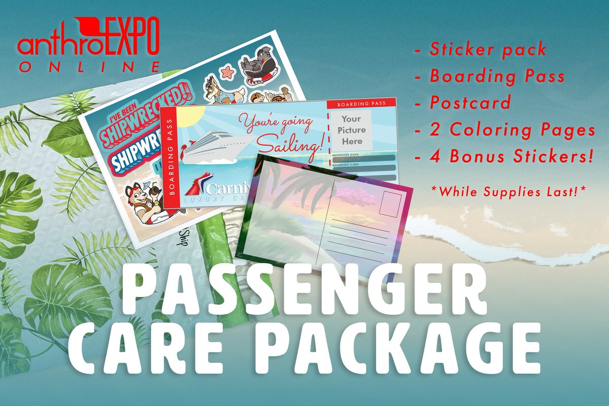 ⚓ Passenger Registration ends THIS FRIDAY! Do you want to support our convention and have this exclusive care package delivered to your door before we embark? Then register today!
 anthroexpo.regfox.com/anexonline

Note: basic attendance is FREE and will remain open through April 11th.