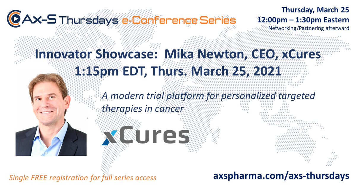 Looking forward to hearing <a href="/mikaenewton/">Mika Newton</a> from xCures present the digital precision-oncology platform tomorrow at #AxSThursdays Join here: pheedloop.com/axsthursdays/s…