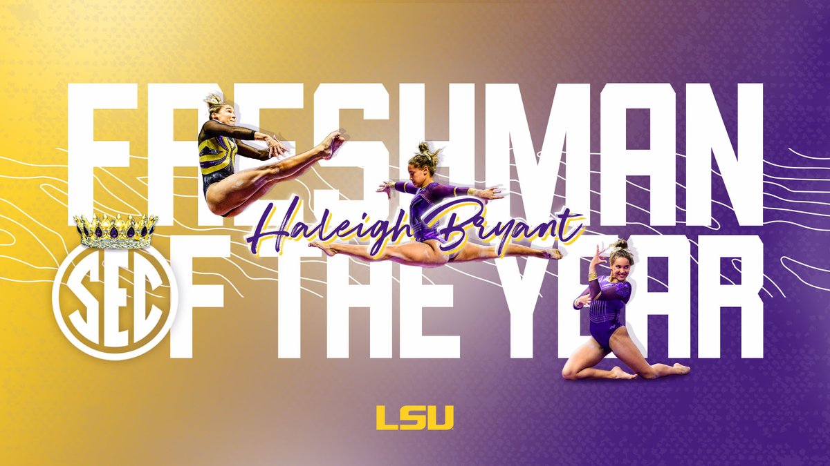 LSUgym's tweet photo. The Haleigh Bryant Resume

👑 One of two freshmen in the country with a 🔟
👑 Career high of 9.90 or higher on all 4 events
👑 SEC Vault Champion
👑 Finished No. 3 on vault, No. 4 on floor and No. 9 in the nation https://t.co/Y5OXeD9BQj