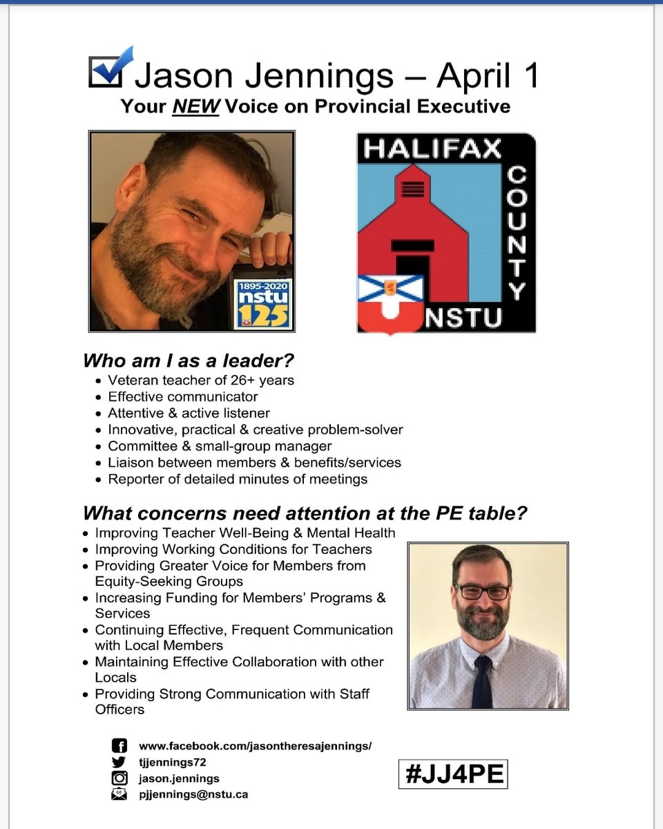 novascotia_tina's tweet photo. Vote Jason Jennings for NSTU Provincial Executive Halifax County #Vote4Jason https://t.co/vr87BE2UhG