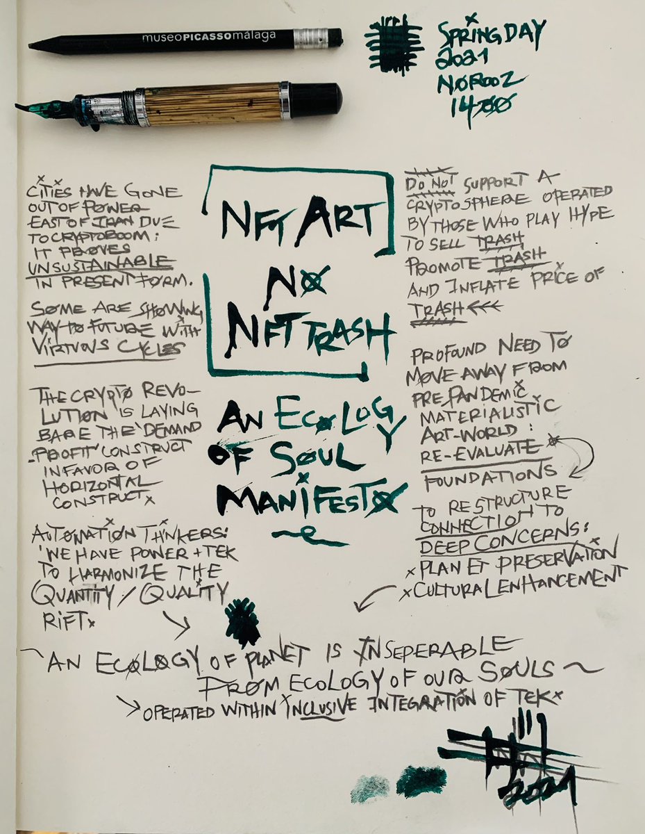 NFT ART ❌ NFT TRASH AN ECOLOGY OF SOUL MANIFESTO ❌ NEED TO MOVE FROM PREPANDEMIC MATERIALISM REEVALUATE FOUNDATIONS 👉 CONNECTION TO DEEP CONCERNS : PLANET PRESERVATION - CULTURAL ENHANCEMENT  #Crypto #pandemia #green #NFT #manifesto #nft
