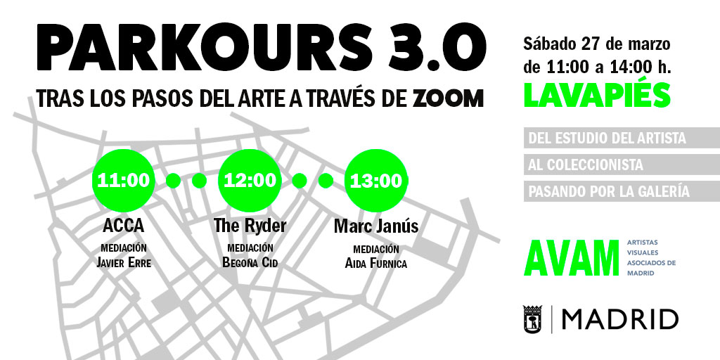 PARKOURS 3.0. Visita desde ZOOM los espacios del arte contemporáneo en Lavapiés

Enlace ZOOM (se activará el día de la visita): 
zoom.us/j/97585844286?…

Más información aquí: eepurl.com/c-uW19