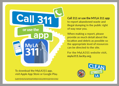 MyLA311 is your connection to more than 1,500 City services such as: 

- Reporting dumping/trash collection issues 
- Requesting bulky items pick-up 
- Reporting potholes, graffiti, street light problems &amp;  many more.
lacity.org/myla311
nextdoor.com/city/post/unde… via <a href="/Nextdoor/">Nextdoor</a>