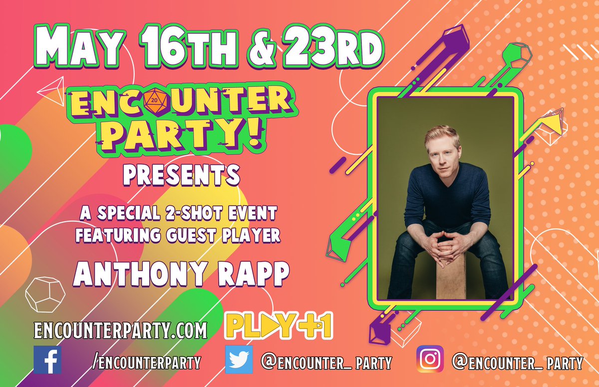 #PartyPeople! Mark your calendars!

May 16th/23rd at 5pm ET we are joined on our Twitch channel by <a href="/albinokid/">Anthony Rapp SAG-AFTRA National Board Member</a> to play through an original Two-Shot D&amp;D mystery written by DM @BDJudkins!

Block off your calendars to join in on this epic adventure!

#EncounterParty #DnD #ttrpg